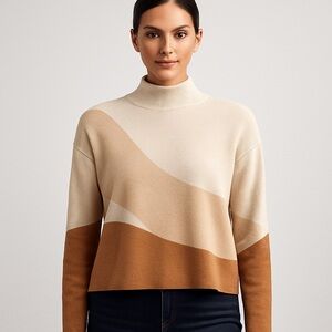 Rachel Zoe Cream and Brown Turtleneck Sweater
